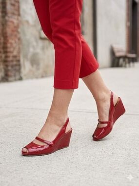 Red Patent Slingback Wedge Heels - Women's Dress Shoes